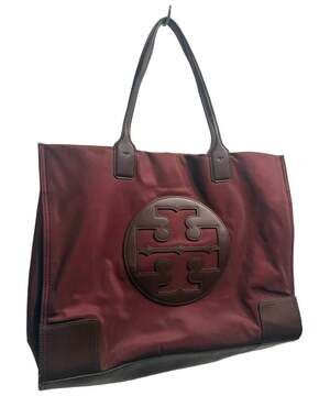 Tory Burch Large Ella Tote Bag in Maroon Nylon and Leather Trim